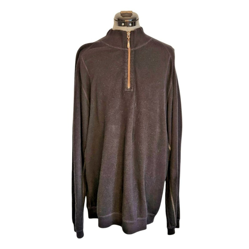 Tommy Bahama Mens Black Quarter Zip Pullover Marlin Logo Sweater L